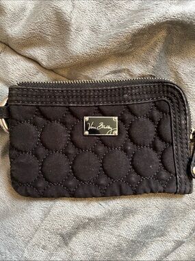 Vera Bradley Black Quilted Circle Stitch Wristlet with Logo Plate